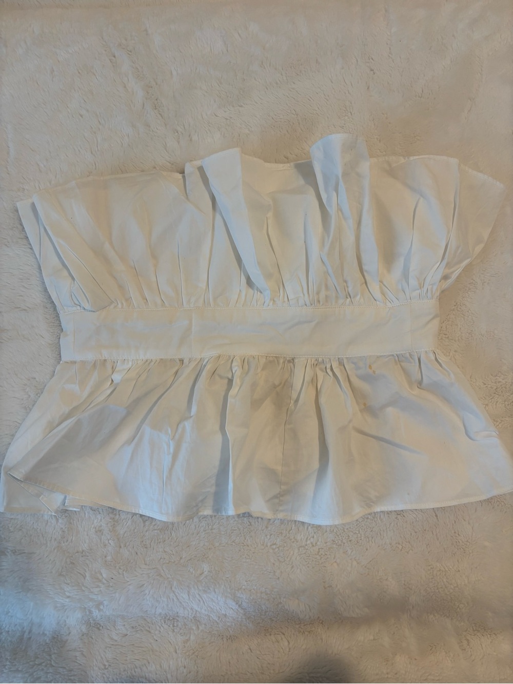 White Strapless Ruffle Peplum Top